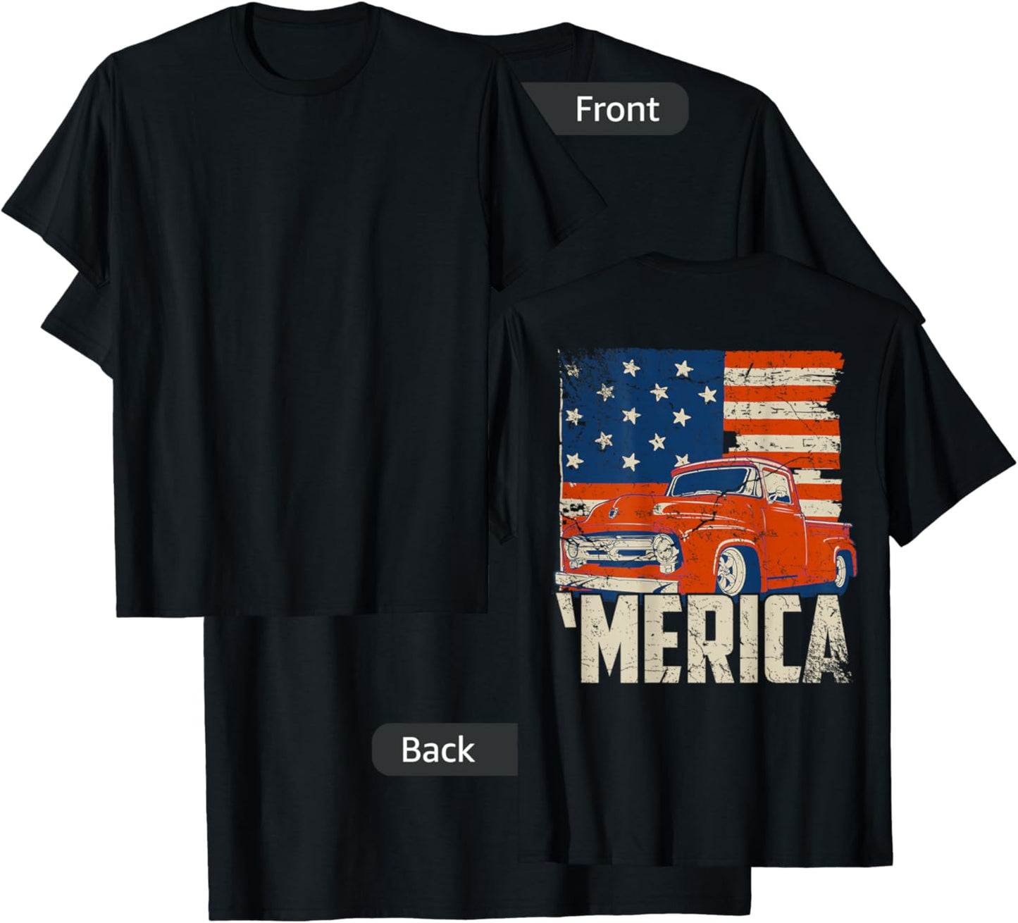 1953 Pickup truck and flag 'Merica shirt Classic truck T-Shirt - T-Shirt | Black