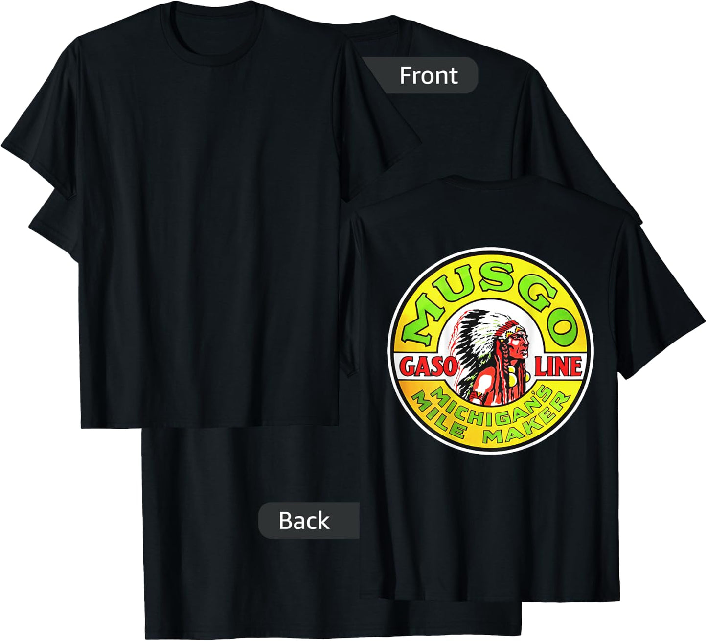 Back Only Print Retro Vintage Gas Station Musgo Gasoline T-Shirt - T-Shirt | Black