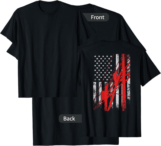 Lineman Shirt - USA Flag design (printed on back) T-Shirt - T-Shirt | Black