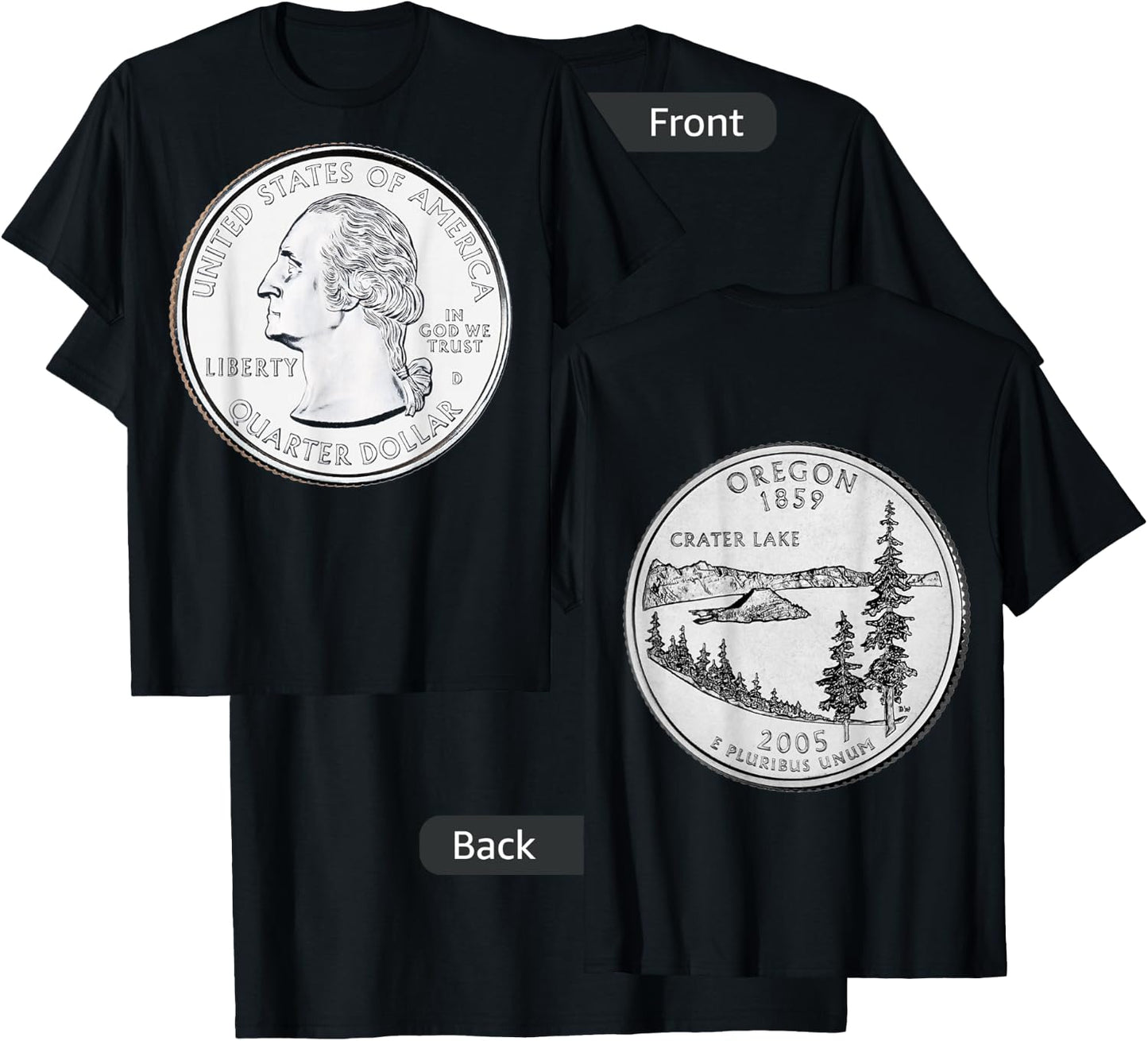 Oregon USA Quarter Dollar America United States T-Shirt - T-Shirt | Black
