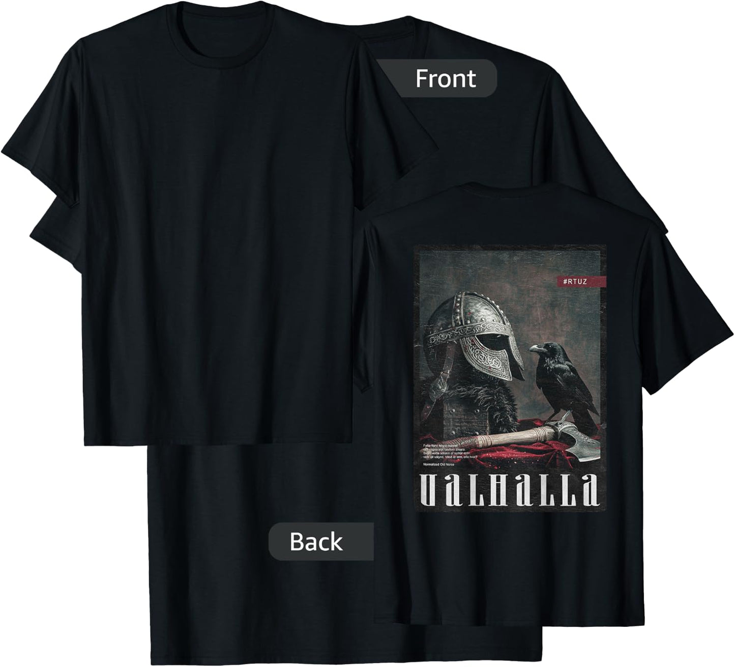 Valhalla Odin Thor Runes Helmet Warrior Backprint Viking T-Shirt - T-Shirt | Black