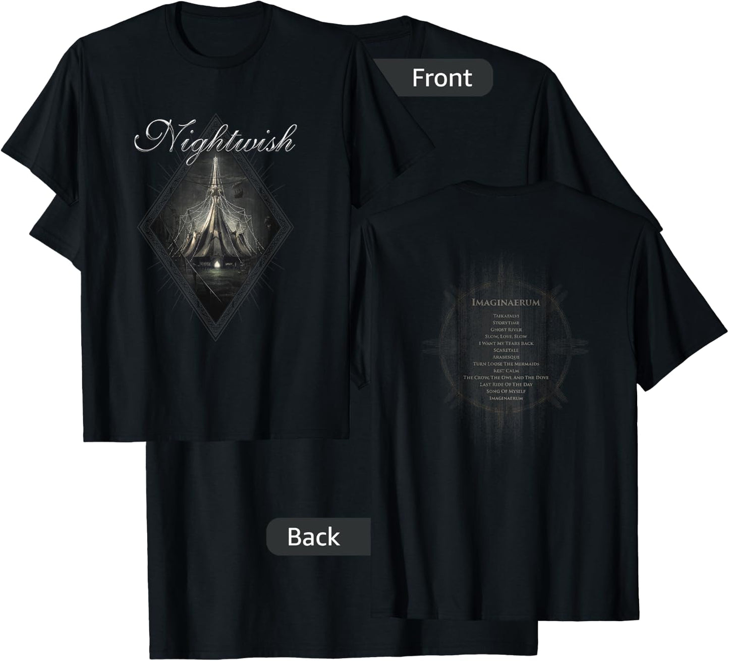Imaginaerum (album cover + Nightwish logo + tracklist) T-Shirt - T-Shirt | Black