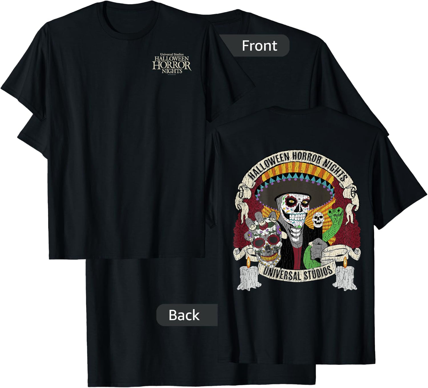 Halloween Horror Nights HHN Dia De Los Muertos Front & Back T-Shirt - T-Shirt | Black