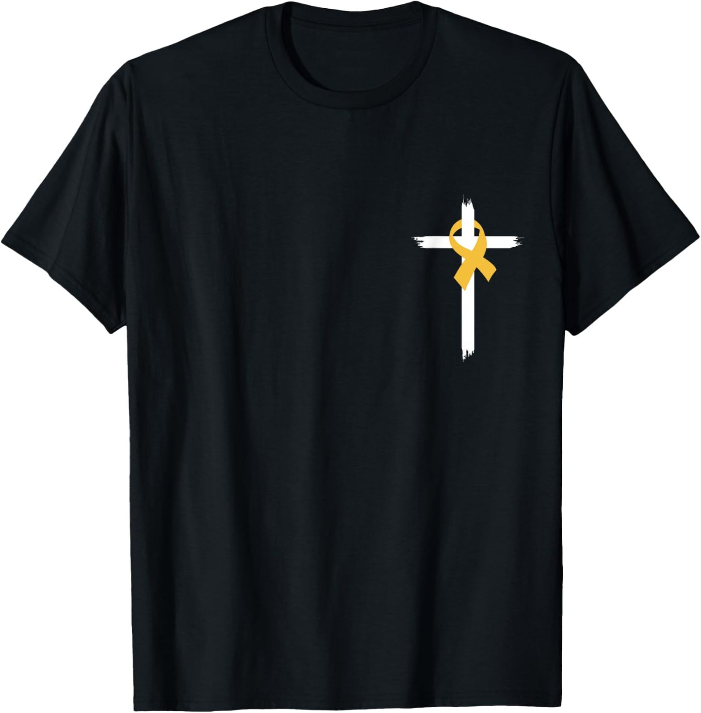 Christian Cross Jesus Gold Ribbon Childhood Cancer Awareness T-Shirt - T-Shirt | Black
