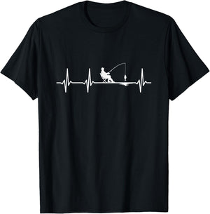 Angler Herzschlag Lustiges Angeln T-Shirt - T-Shirt | Black