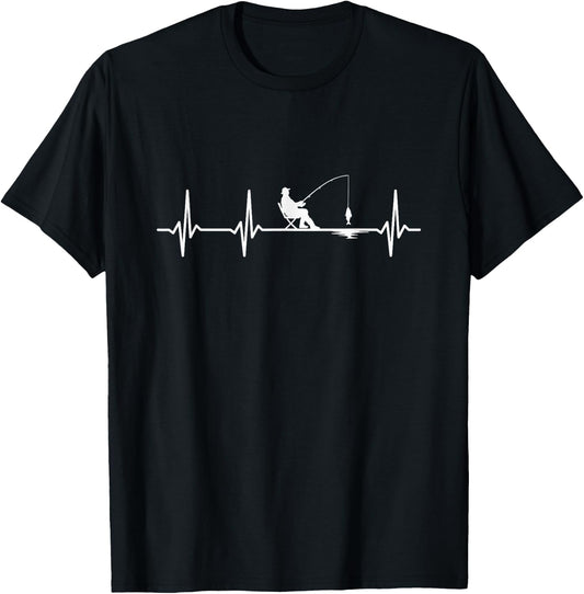 Angler Herzschlag Lustiges Angeln T-Shirt - T-Shirt | Black