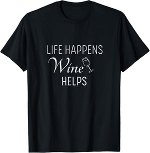 Life Happens Wine Helps T-Shirt - T-Shirt | Black