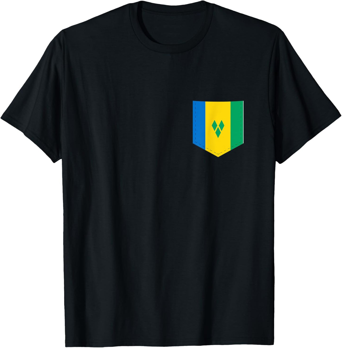 Saint Vincent Flag with Printed Vincentians Flag Pocket T-Shirt - T-Shirt | Black