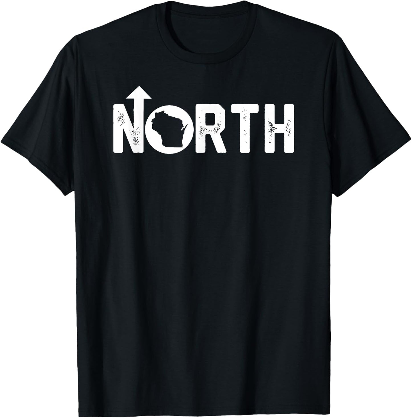 Vintage Up North Wisconsin Distressed Text T-Shirt - T-Shirt | Black