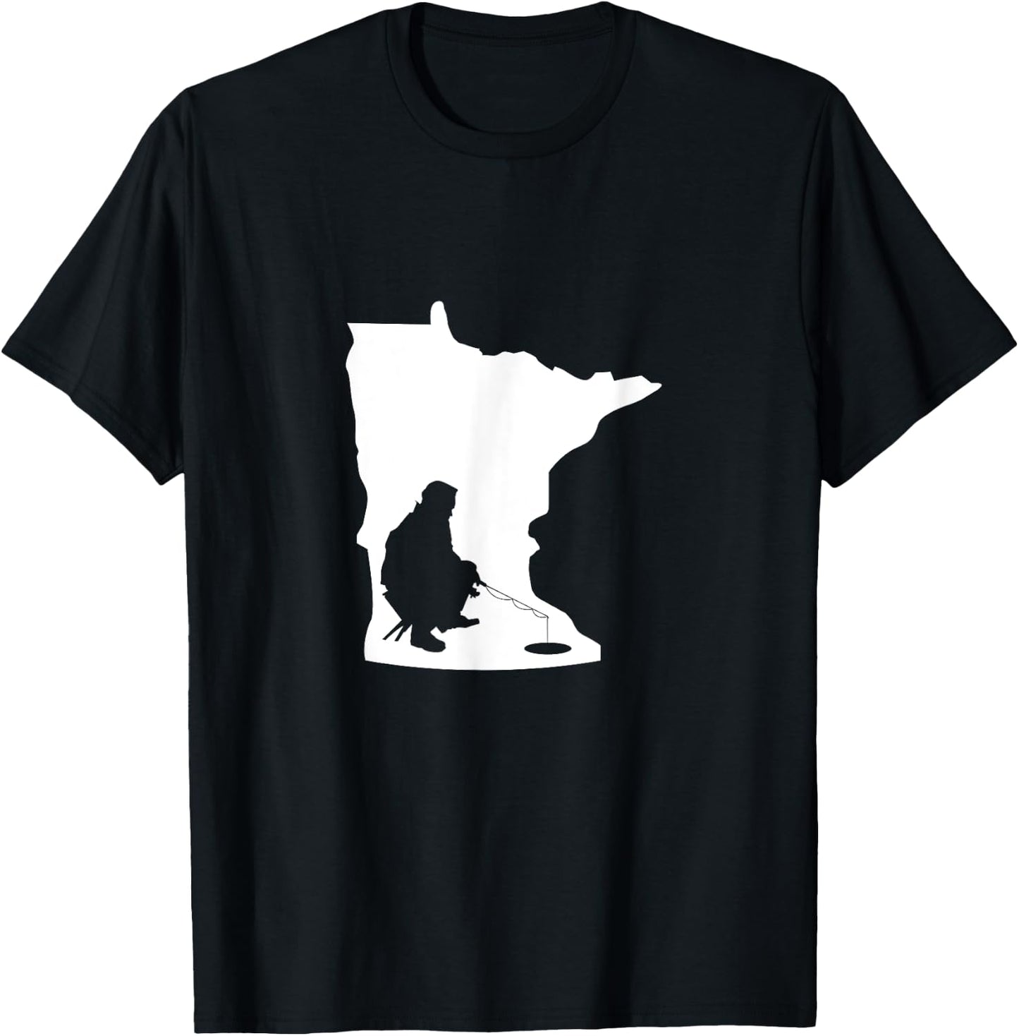 Minnesota MN State Map Ice Fishing T-Shirt - T-Shirt | Black