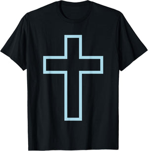 Baby Blue Cross Outline T-Shirt - T-Shirt | Black