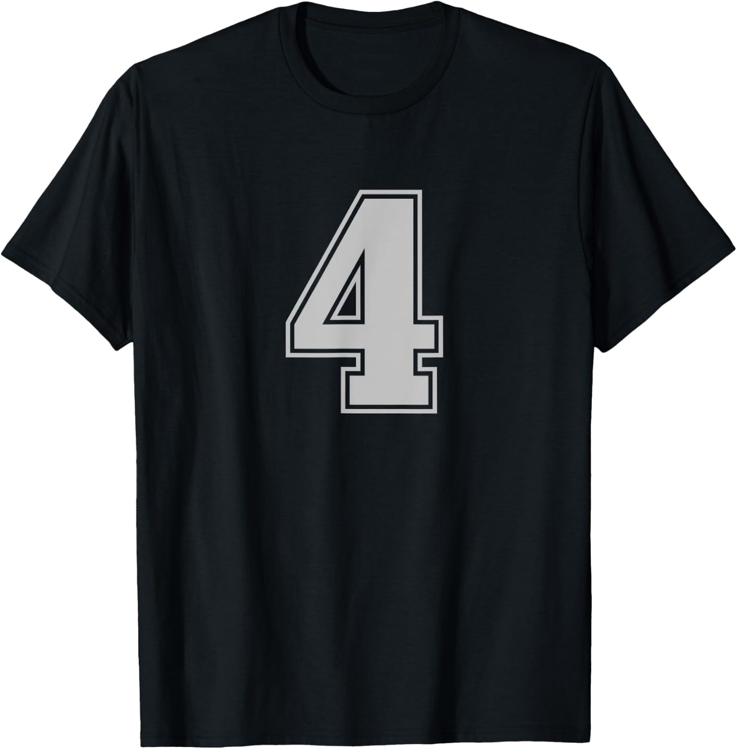 Number #4 Silver Sports Fan Jersey Number T-Shirt - T-Shirt | Black