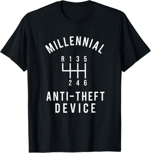 Millennial Anti-Theft Device - Car Guy Manual Shift Car T-Shirt - T-Shirt | Black