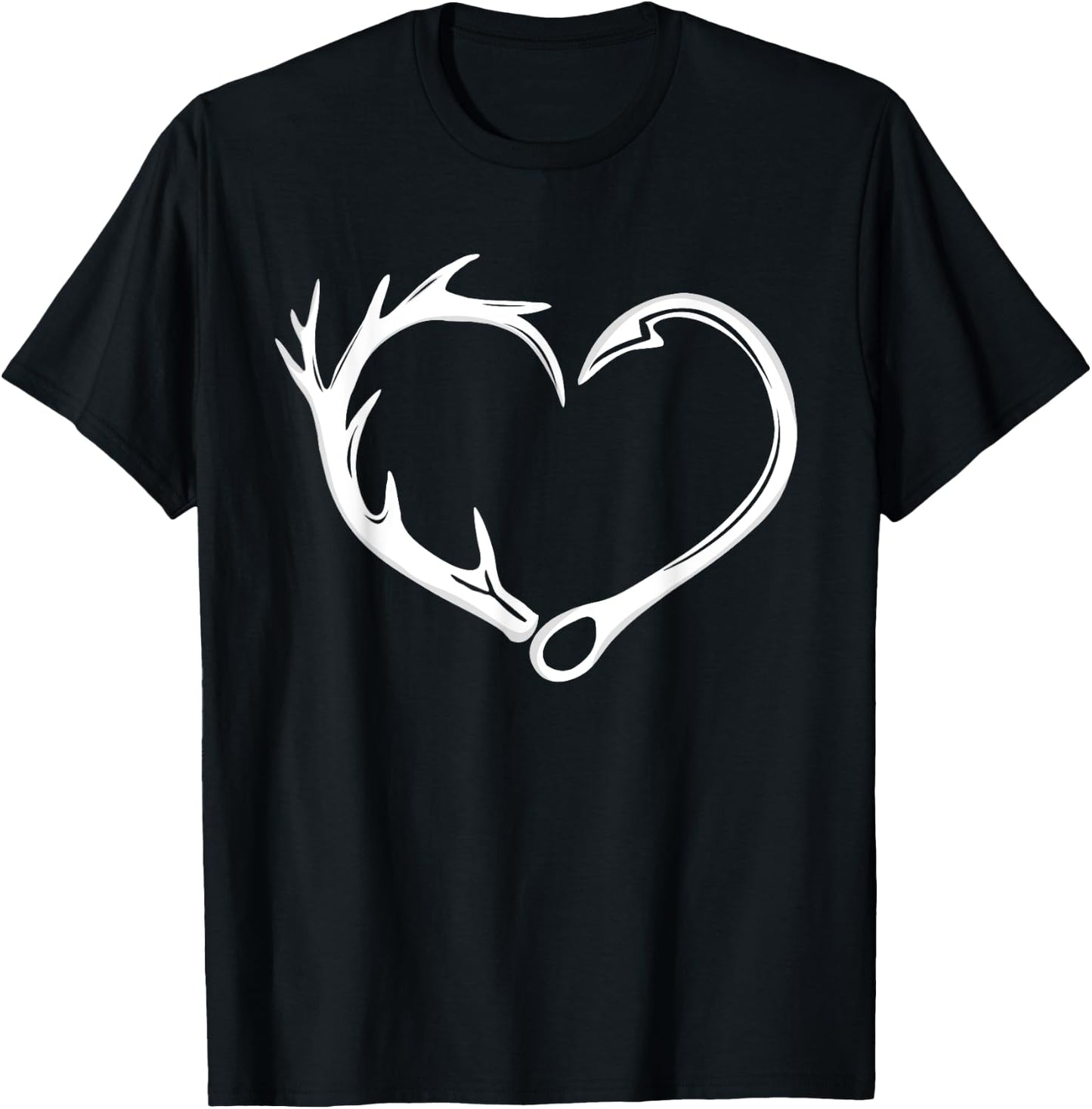 Hunting Heart Deer Antlers Fishing Hook Deer Turkey Hunter T-Shirt - T-Shirt | Black