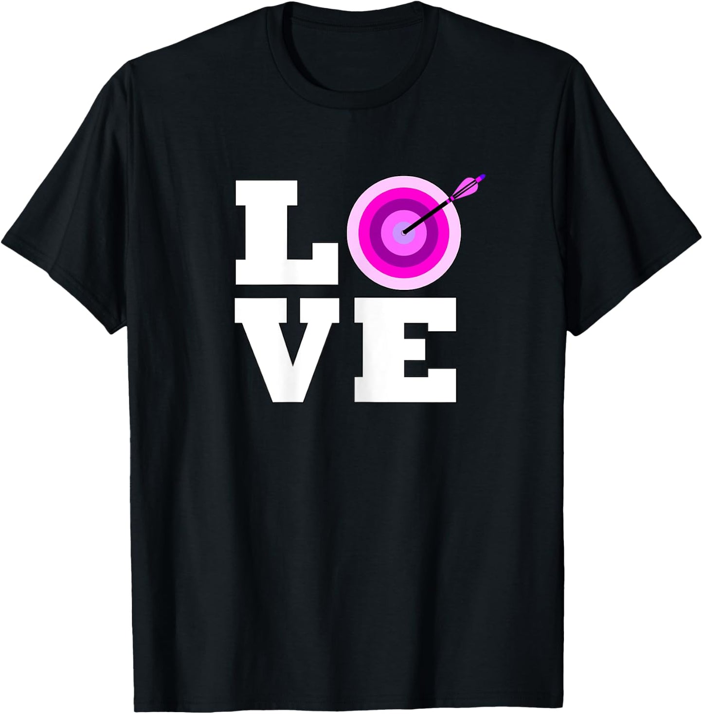 Girls Pink Archery LOVE Bow and Arrow Target Bullseye T-Shirt - T-Shirt | Black