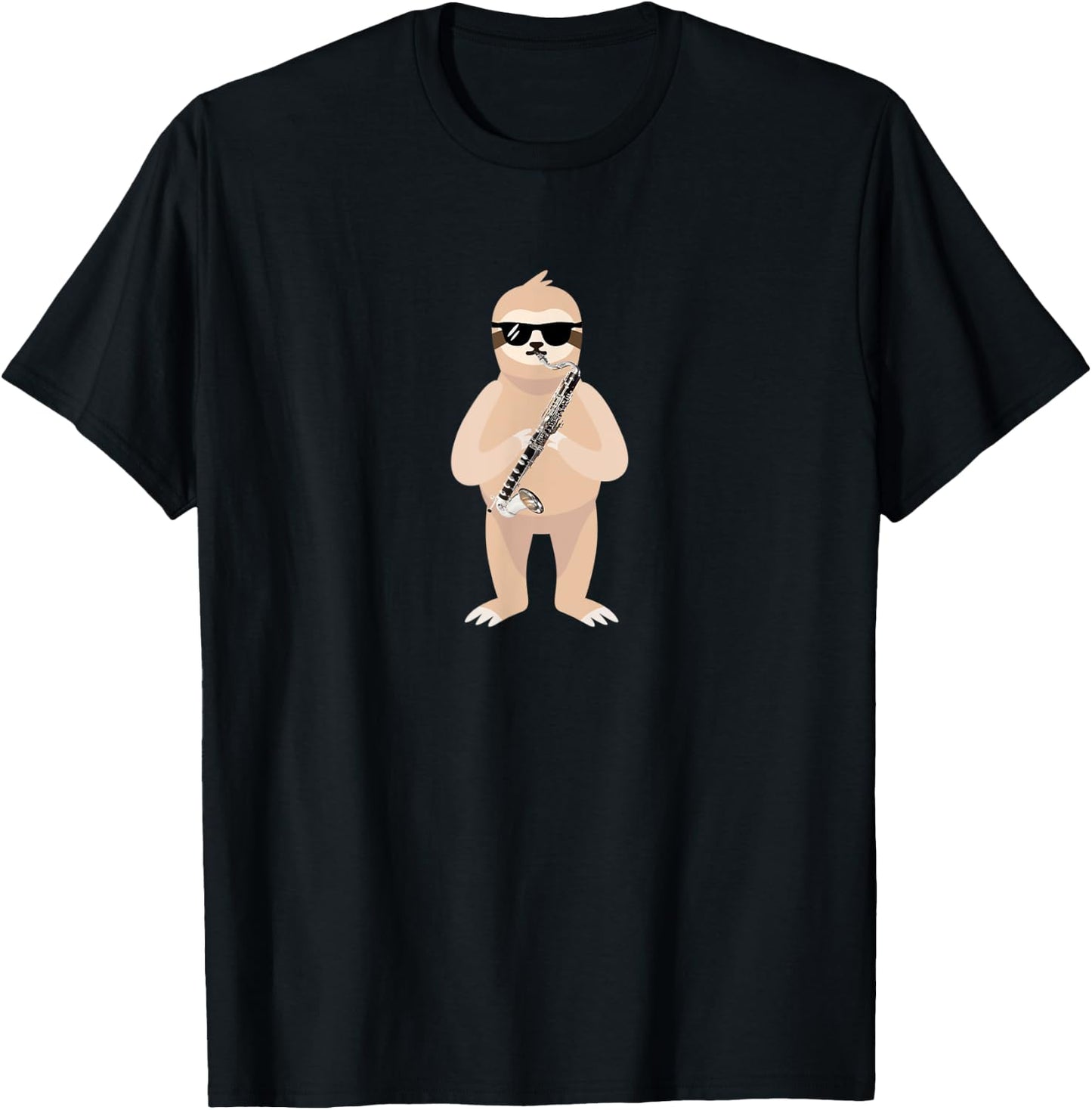 Funny Sloth Wearing Sunglasses Playing Bass Clarinet T-Shirt - T-Shirt | Black