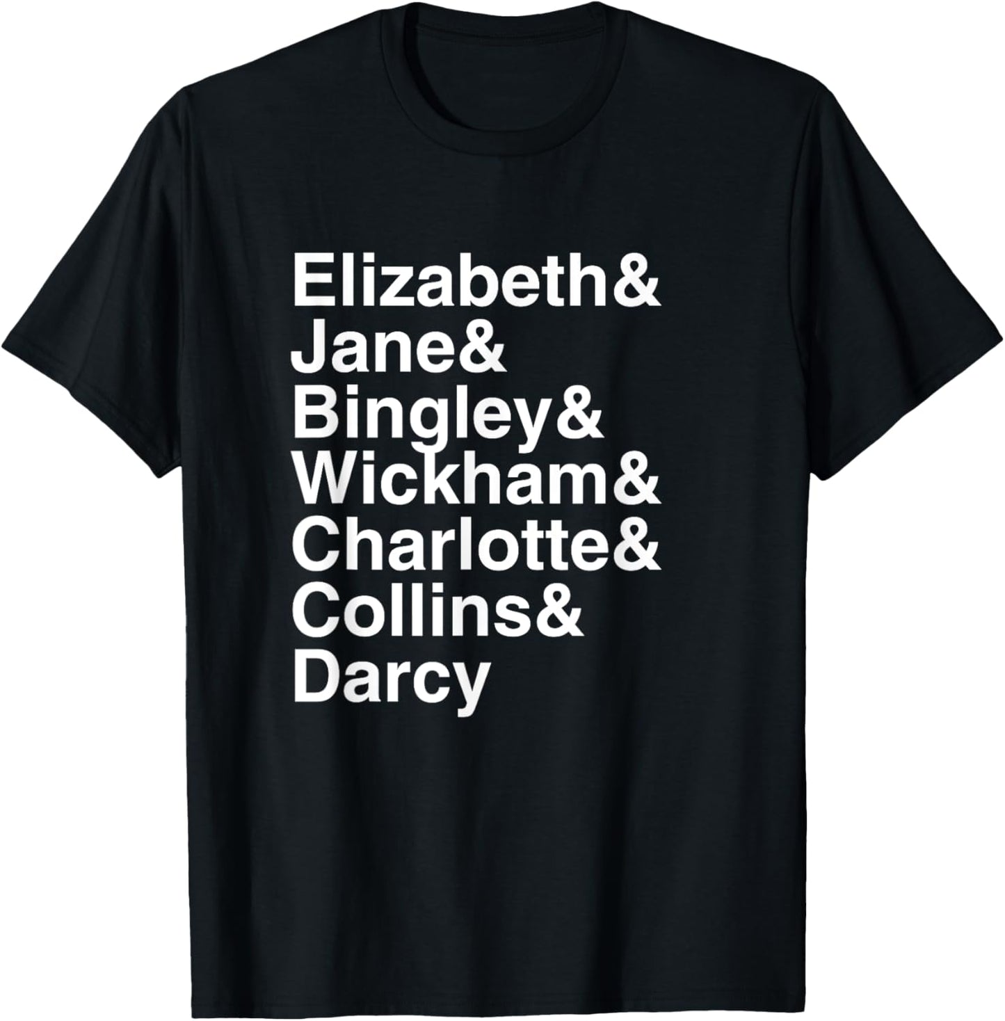 Jane Austen Pride & Prejudice Character List T-Shirt - T-Shirt | Black