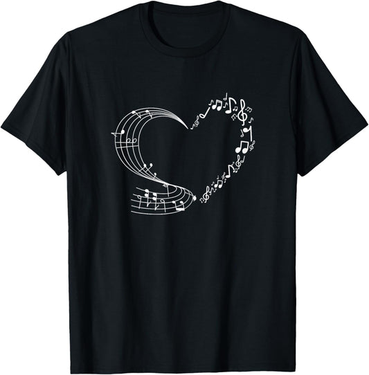 Cute Heart Music Note Women Girls Musicians T-Shirt - T-Shirt | Black