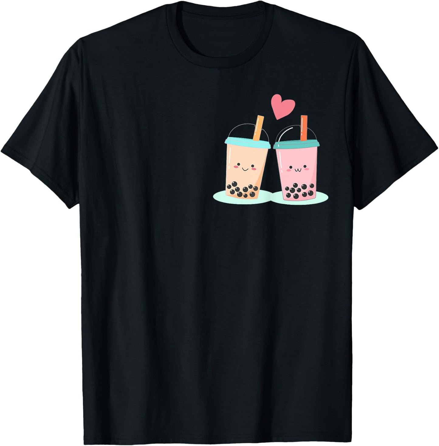 Cute Kawaii Couple Bubble Boba Milk Tea Lover Girl T-Shirt - T-Shirt | Black