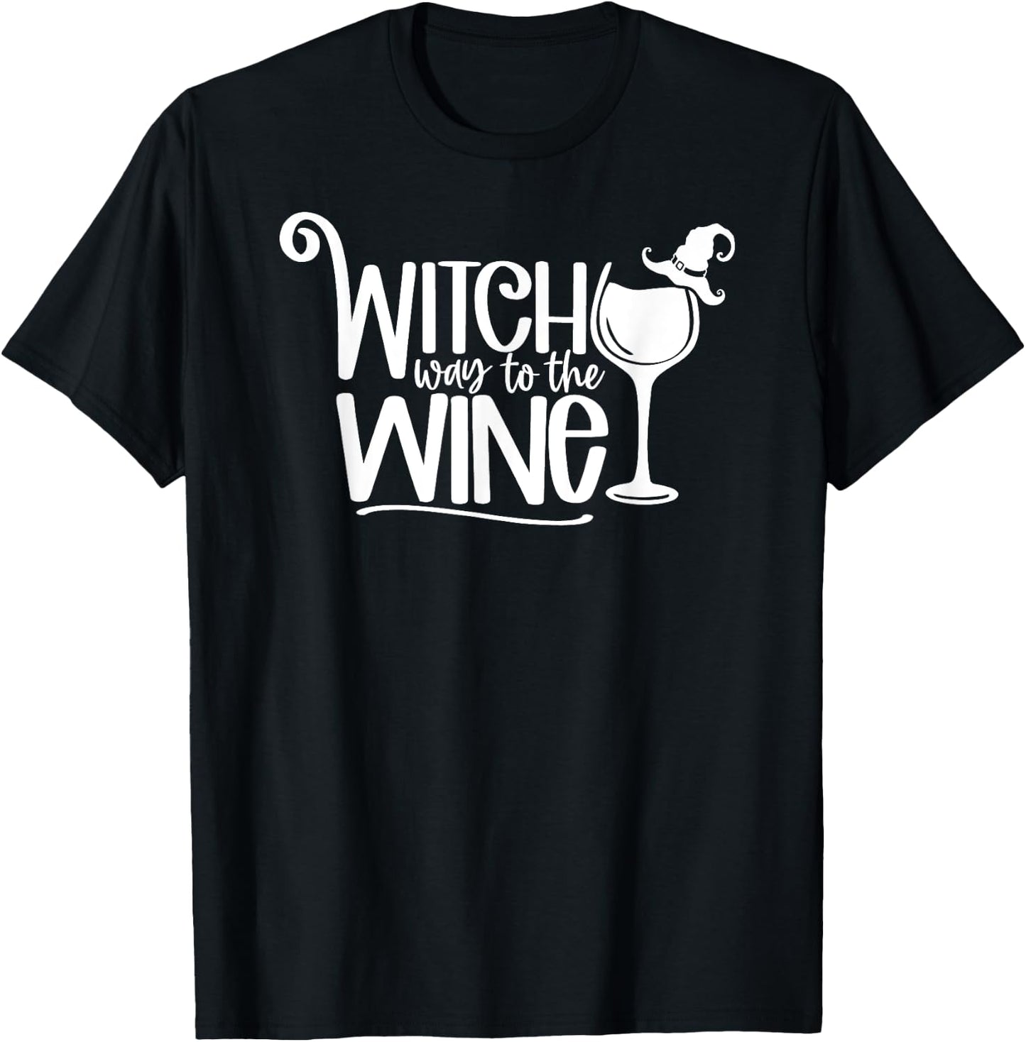 Witch Way To The Wine Funny Halloween Wine Lover T-Shirt - T-Shirt | Black