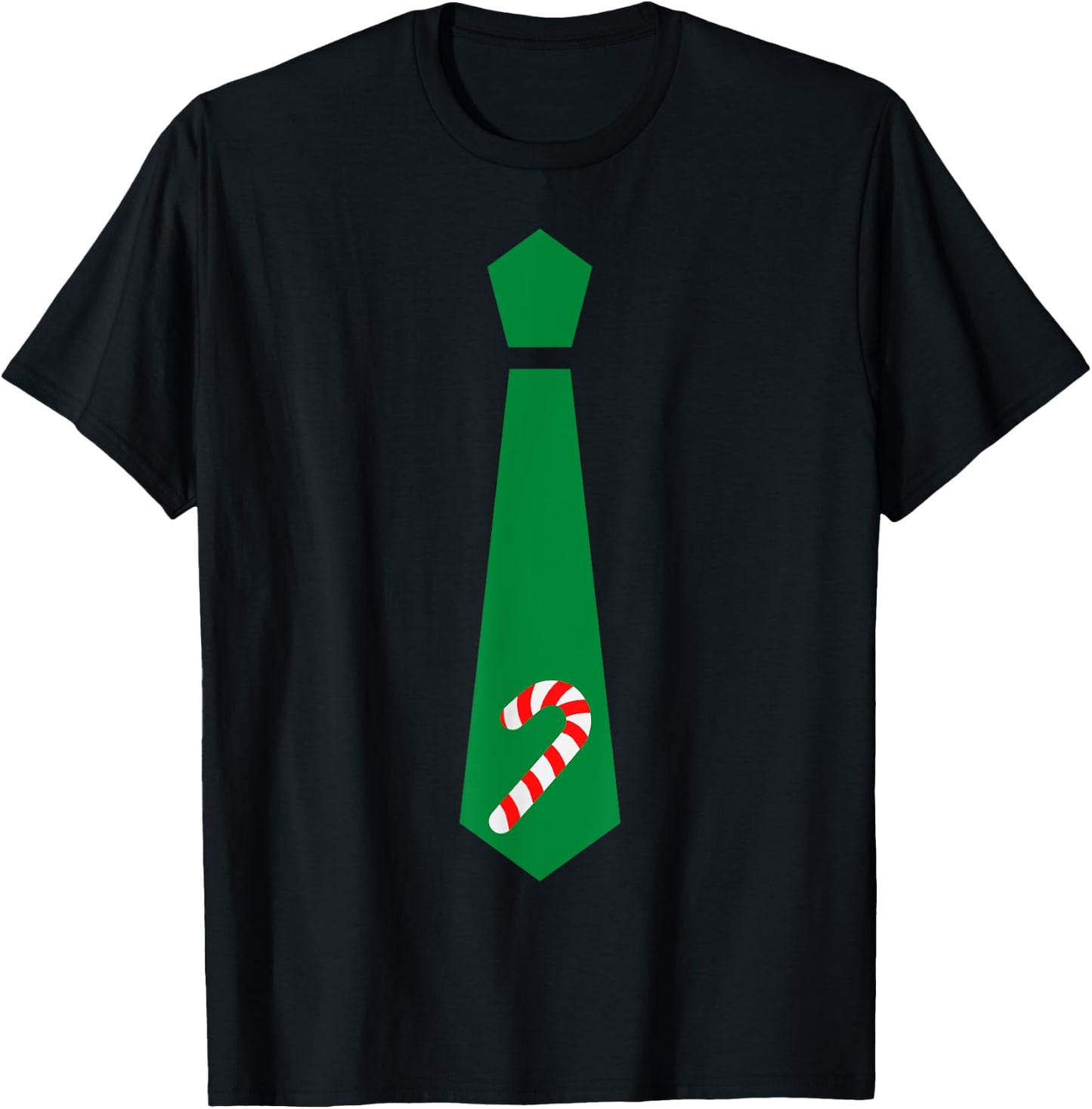 Funny Christmas Tie Candy Cane Graphic Minimalist T-Shirt - T-Shirt | Black