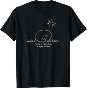 He Makes Me Lie Down In Green Pastures Sheep T-Shirt - T-Shirt | Black