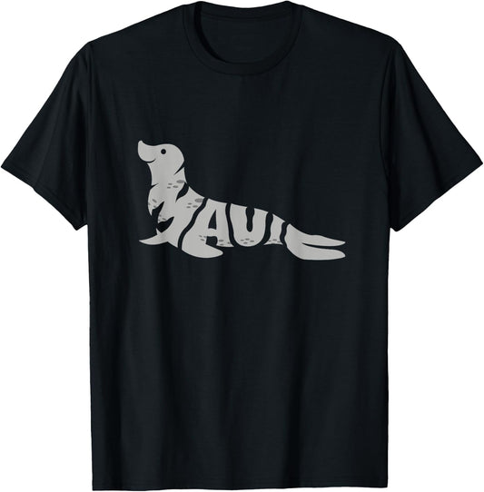 Maui Hawaiian Monk Seal Word Art - Funny Mammal Animal T-Shirt - T-Shirt | Black