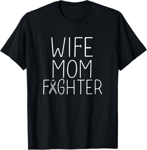 Wife Mom Fighter - Brain Cancer Shirt Brain Cancer Fighter T-Shirt - T-Shirt | Black