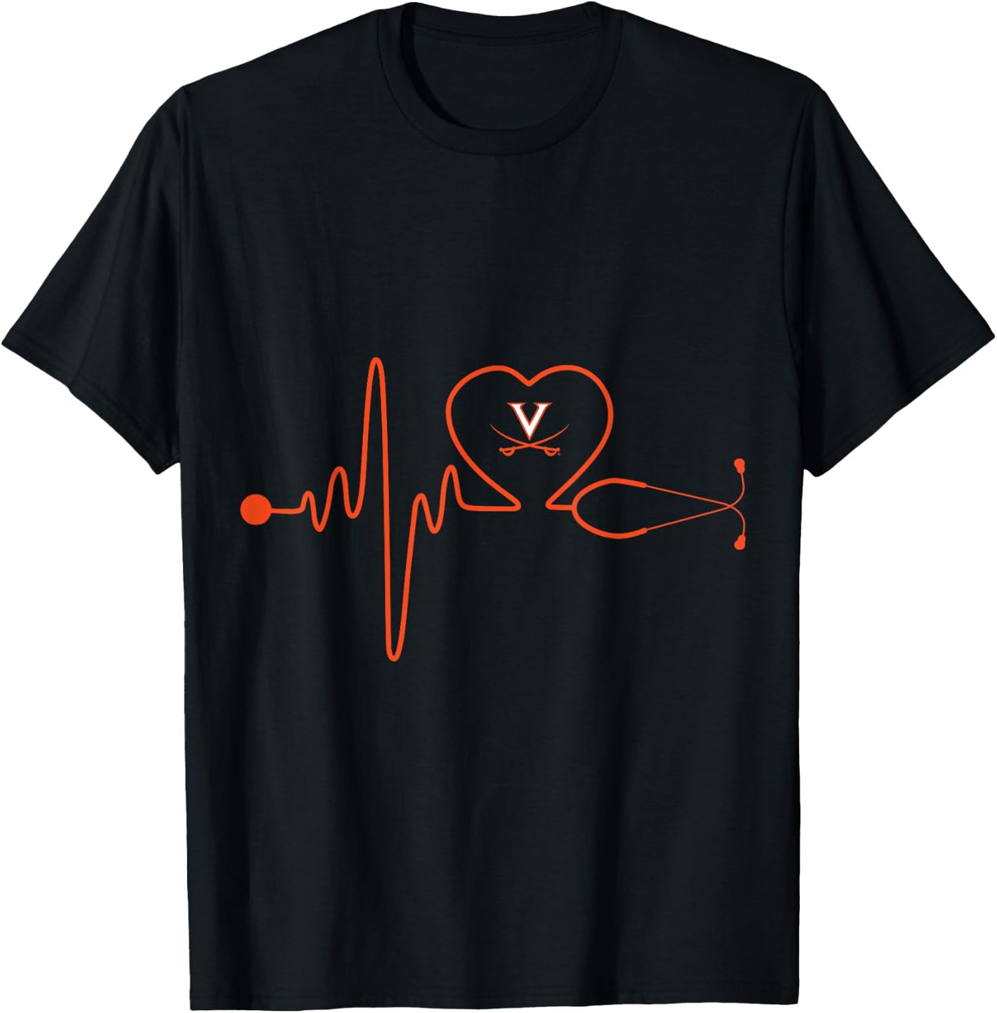 Virginia Cavaliers Nurse Stethoscope Heartbeat T-Shirt - T-Shirt | Black