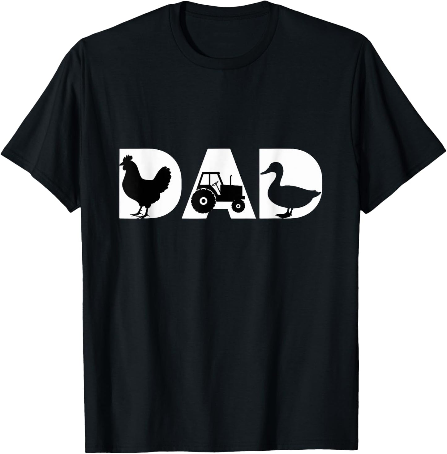 Dad With Tractor Chicken Duck Silhouette T-Shirt - T-Shirt | Black