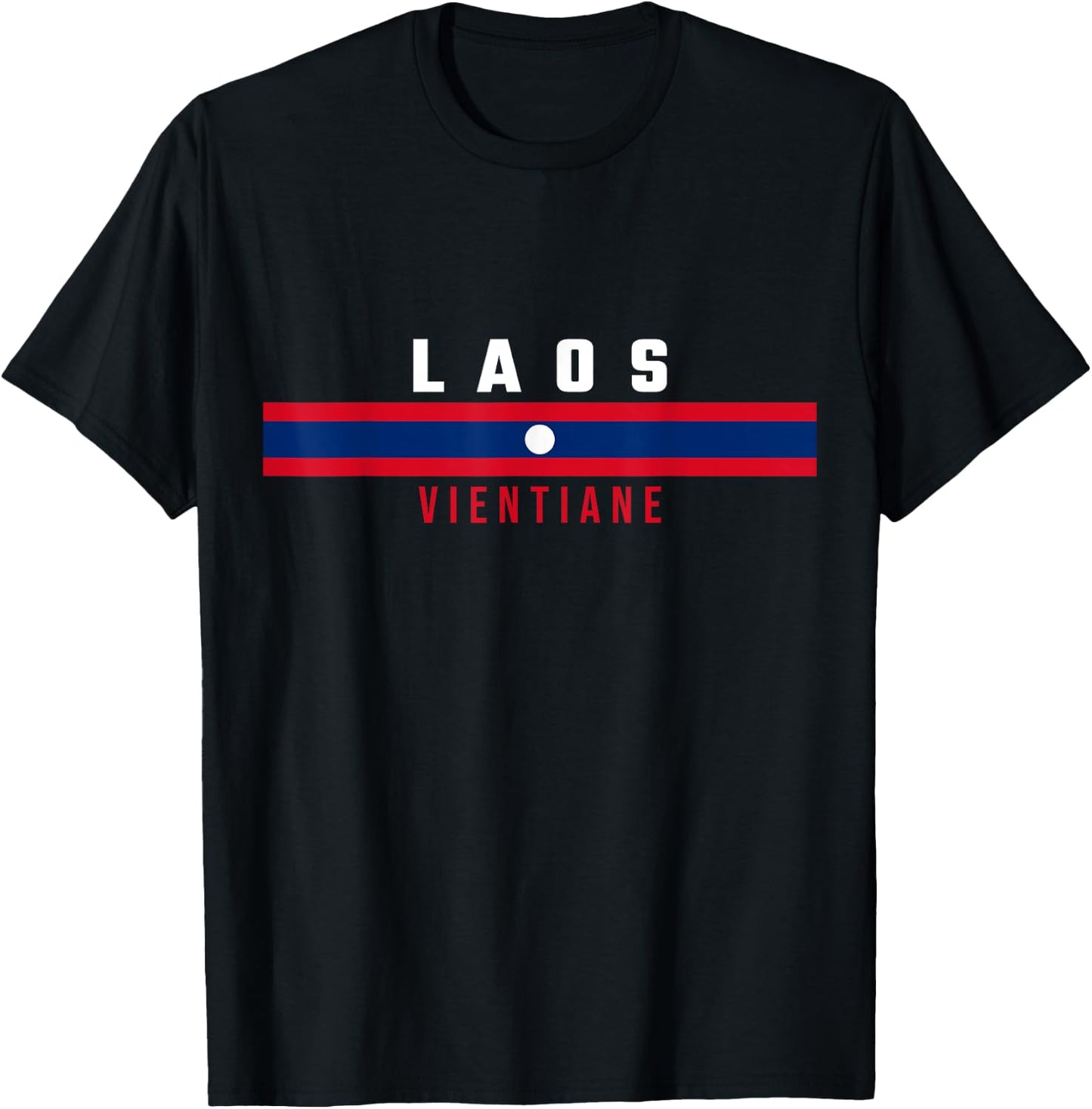 Lao flag with text LAOS-VIENTIANE in capital letters T-Shirt - T-Shirt | Black