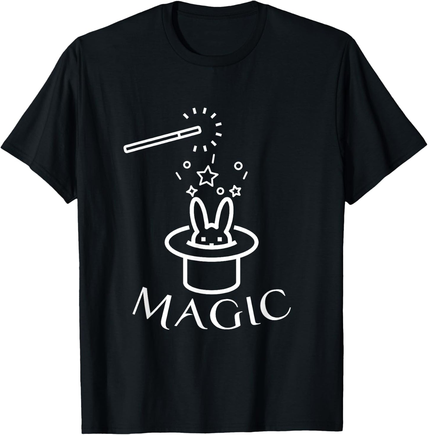 Rabbit In Magic Hat With Magic Wand Magician T-Shirt - T-Shirt | Black