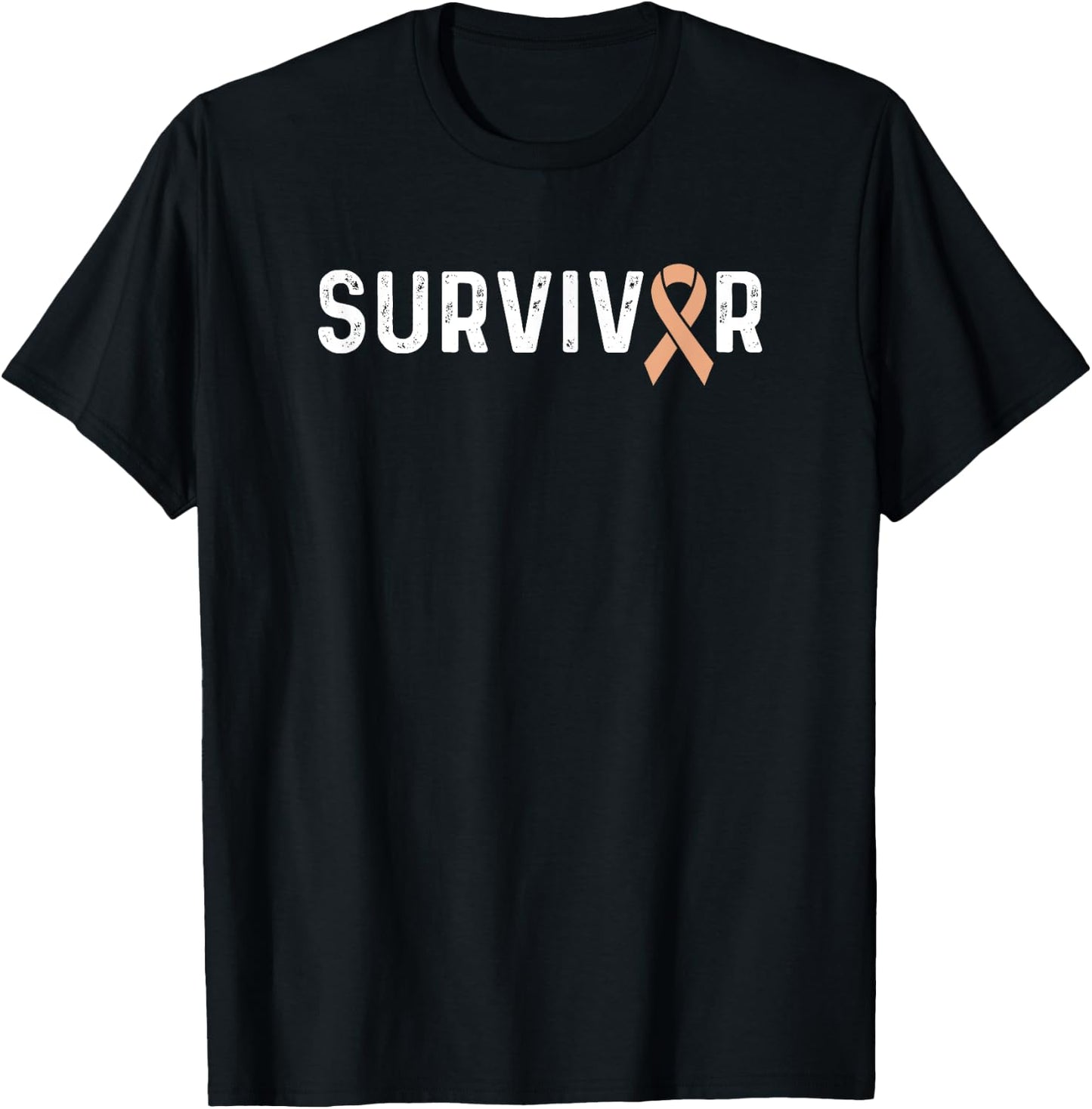 Uterine Cancer Awareness Peach Ribbon Survivor Remission T-Shirt - T-Shirt | Black