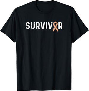 Uterine Cancer Awareness Peach Ribbon Survivor Remission T-Shirt - T-Shirt | Black