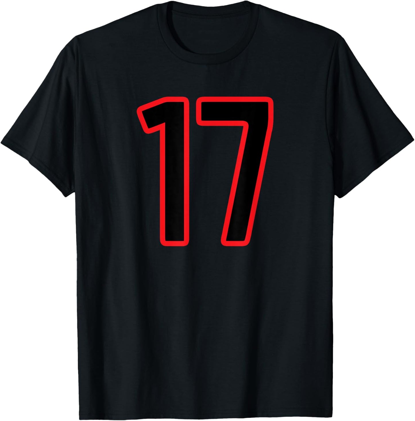 Number #17 Sport Red Black Number T-Shirt - T-Shirt | Black