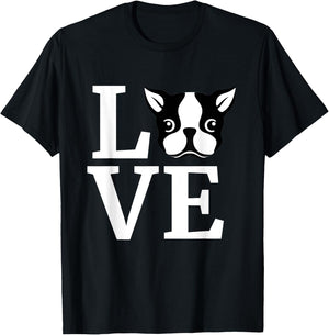 Boston Terrier Shirt I Love My Bostie Gift Dog Lover Women Girls Kids T-Shirt - T-Shirt | Black