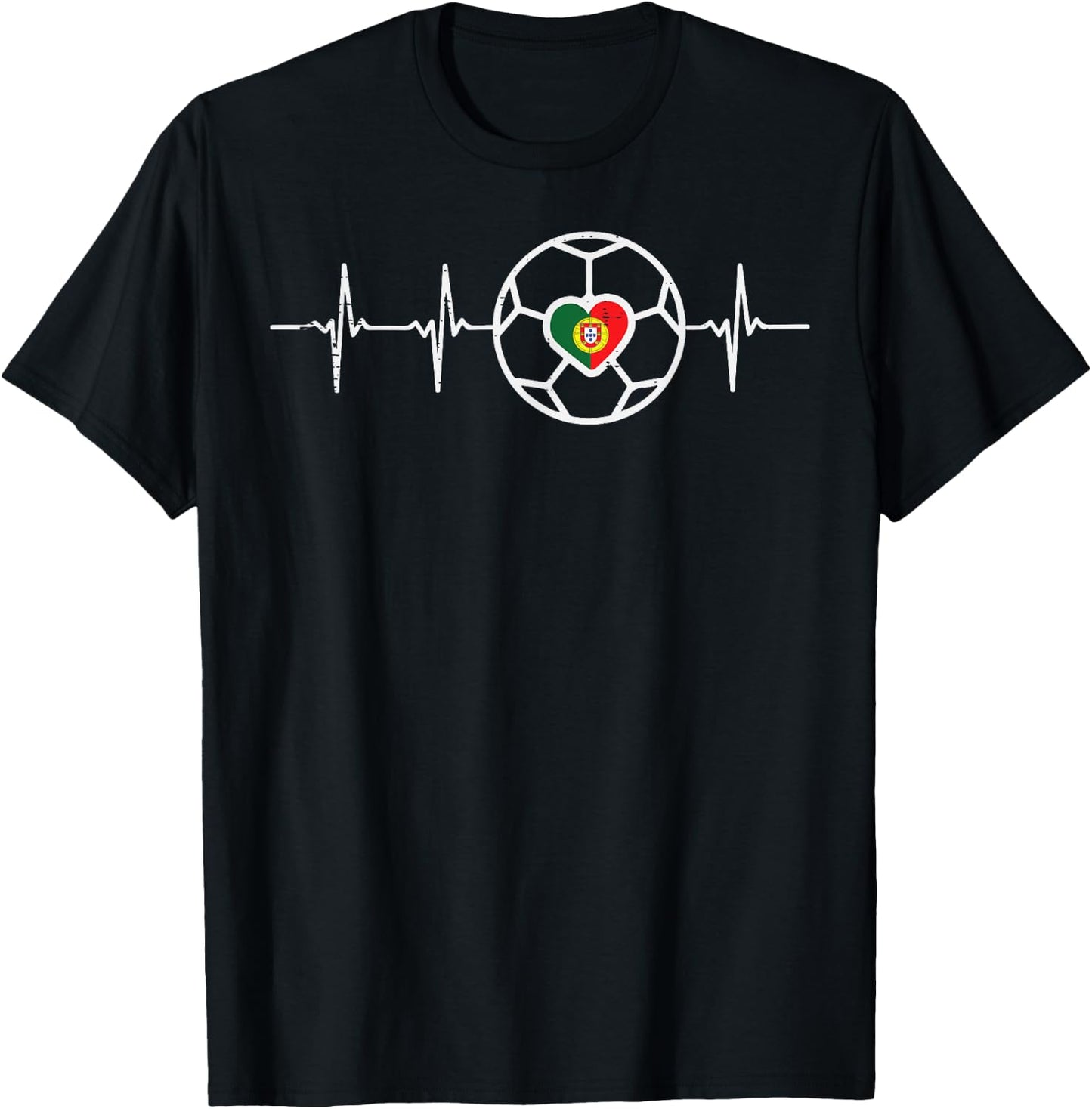 Heartbeat Portugal Flag Soccer Football Fan Men Women Kids T-Shirt - T-Shirt | Black
