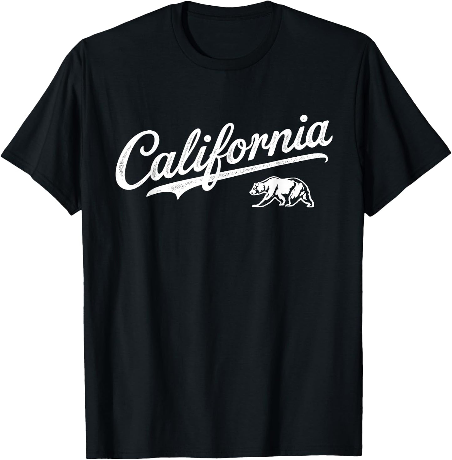 California - CA, Retro Vintage Script Bear Design T-Shirt - T-Shirt | Black