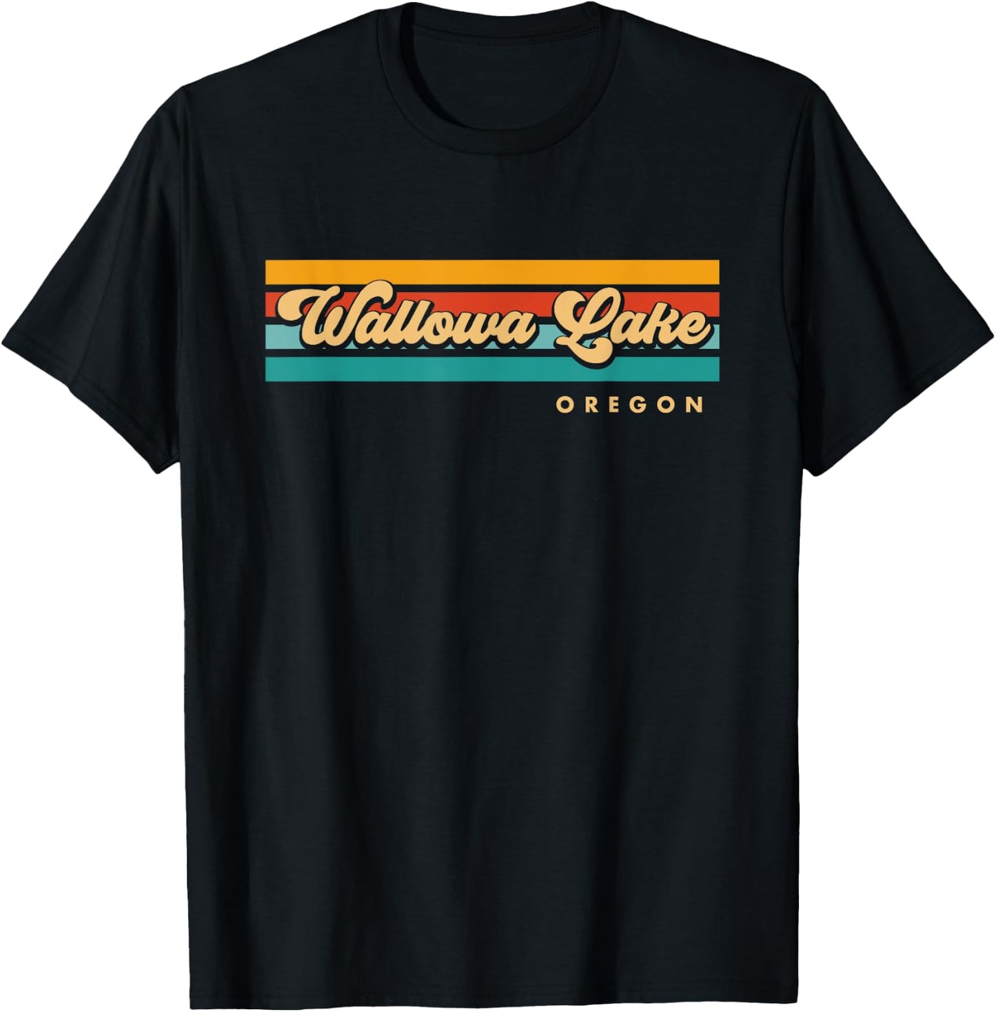 Vintage Sunset Stripes Wallowa Lake, Oregon T-Shirt - T-Shirt | Black
