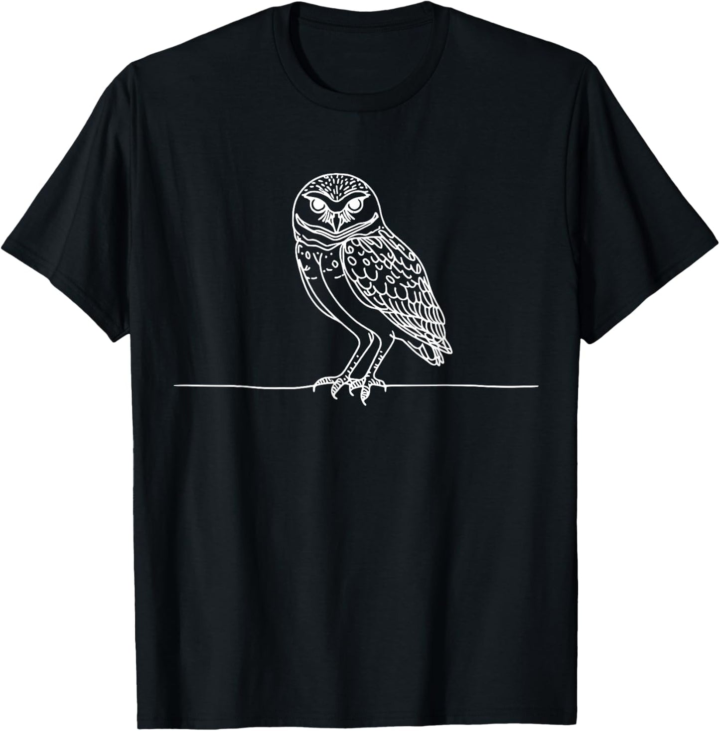 Line Art Bird & Ornithologist Burrowing Owl T-Shirt - T-Shirt | Black