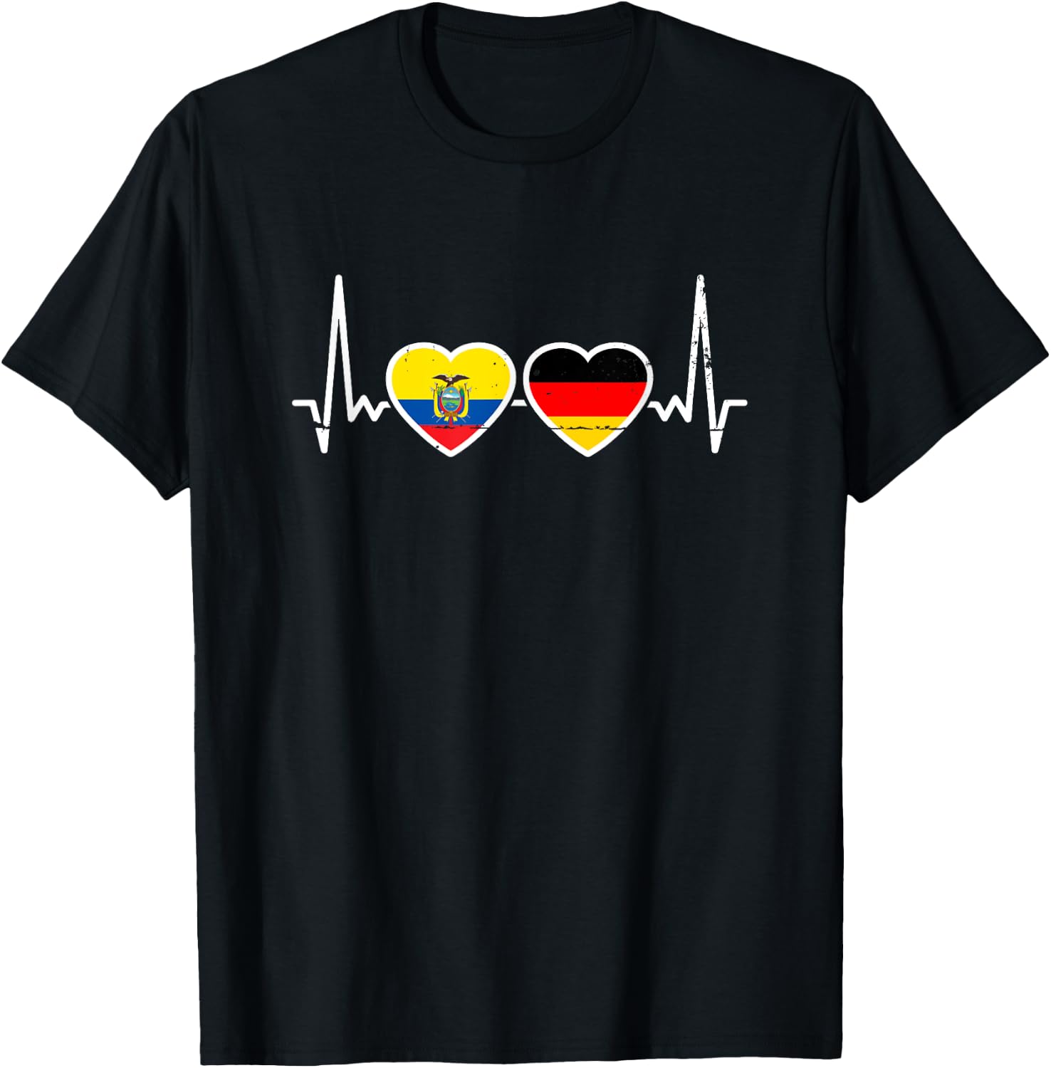 Ecuador Deutschland Vintage Herzschlag Flagge Ecuadorianer T-Shirt - T-Shirt | Black
