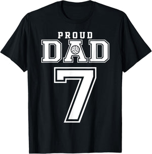Custom Proud Volleyball Dad Number 7 Personalized T-Shirt - T-Shirt | Black
