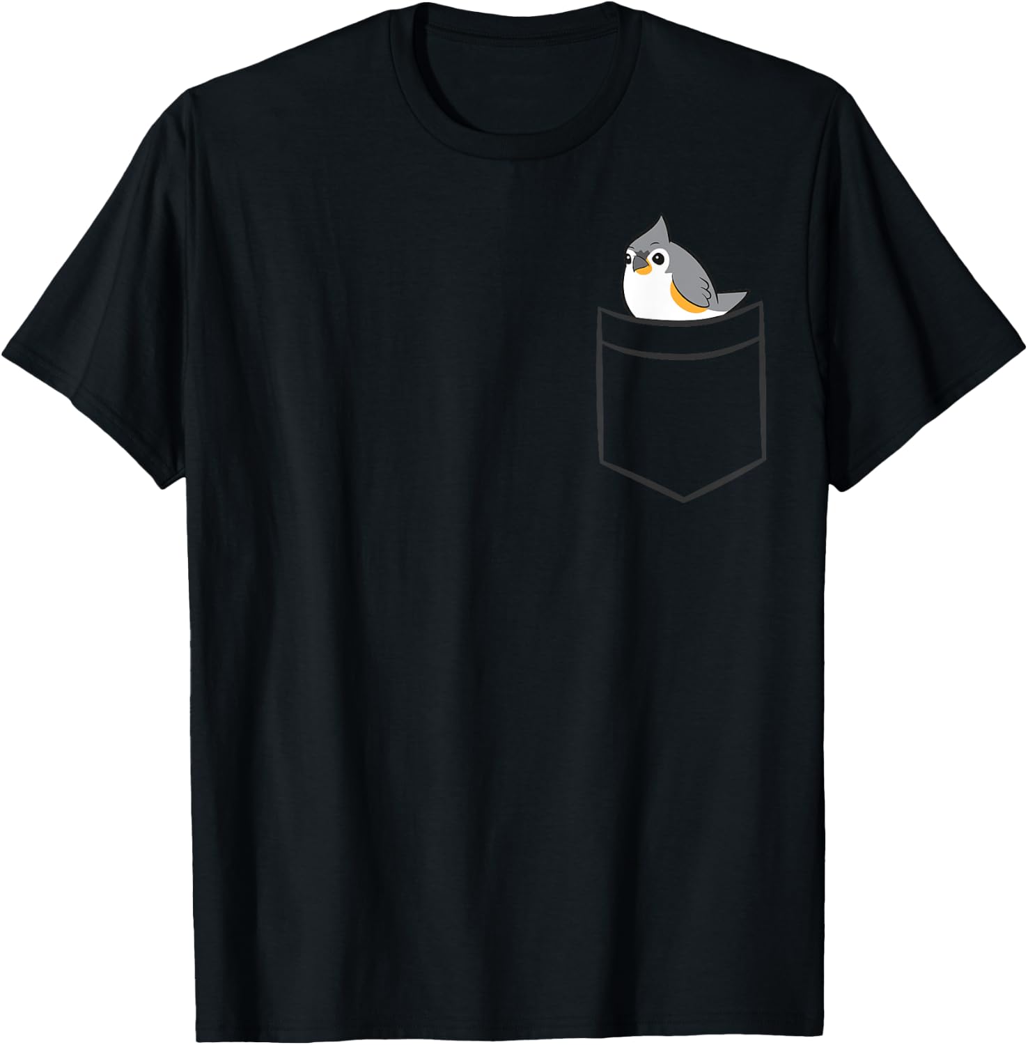 Tufted Titmouse Bird - Kids' Black Cartoon Titmouse - Small - Classic Fit - Short Sleeve - - Modern - Spring/Summer T-Shirt - T-Shirt | Black