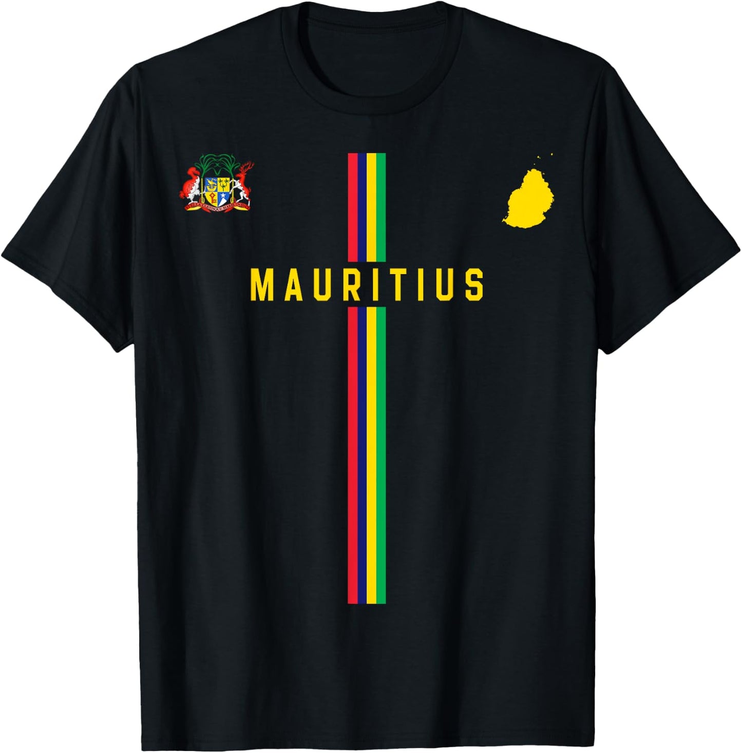 Flag of Mauritius, Silhouette Map of Mauritius, Coat of Arms , Black, S T-Shirt - T-Shirt | Black