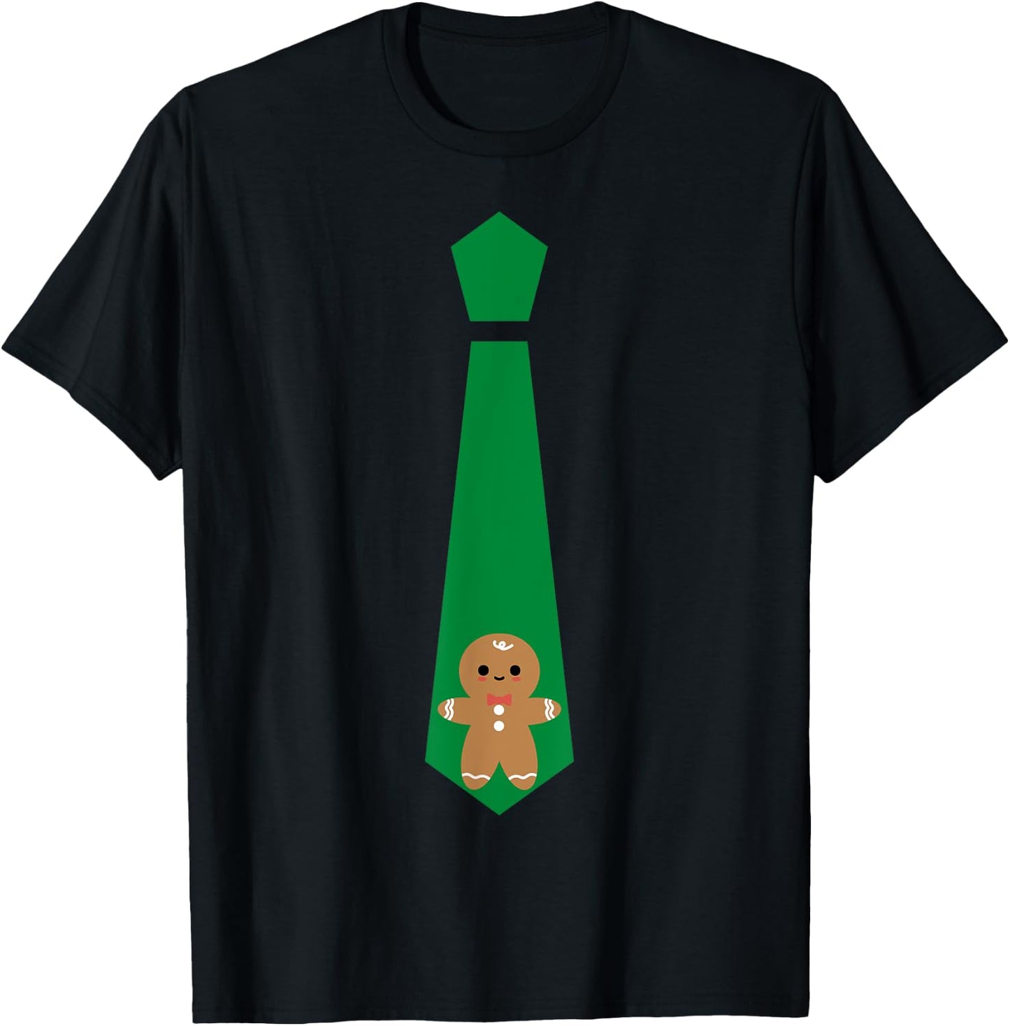 Funny Christmas Tie Gingerbread Graphic Minimalist T-Shirt - T-Shirt | Black