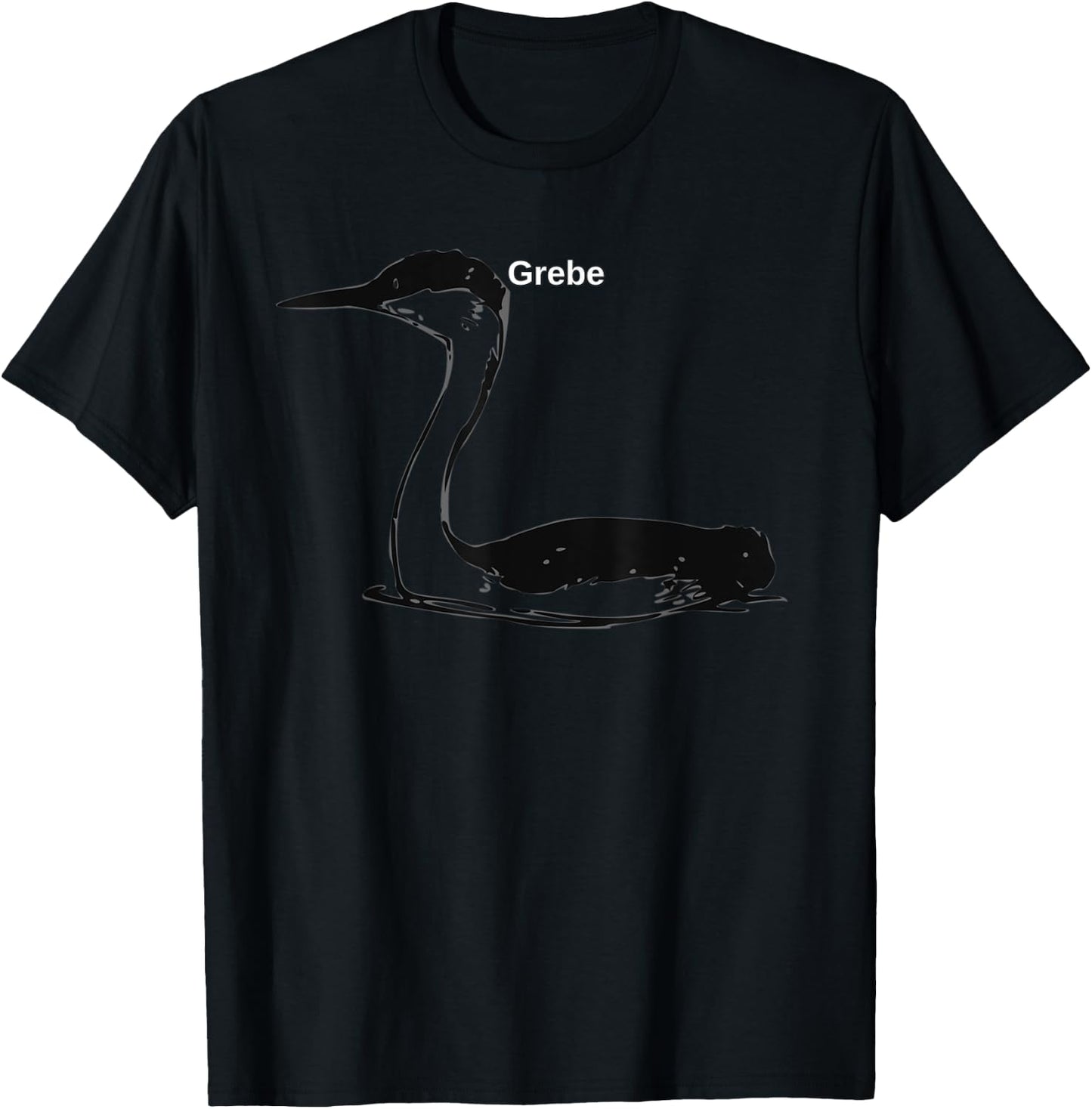 Grebe Bird Aquatic Art Illustration T-Shirt - T-Shirt | Black