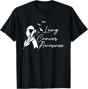 Cute Lung Cancer Awareness Month White Ribbon Men Women Kids T-Shirt - T-Shirt | Black