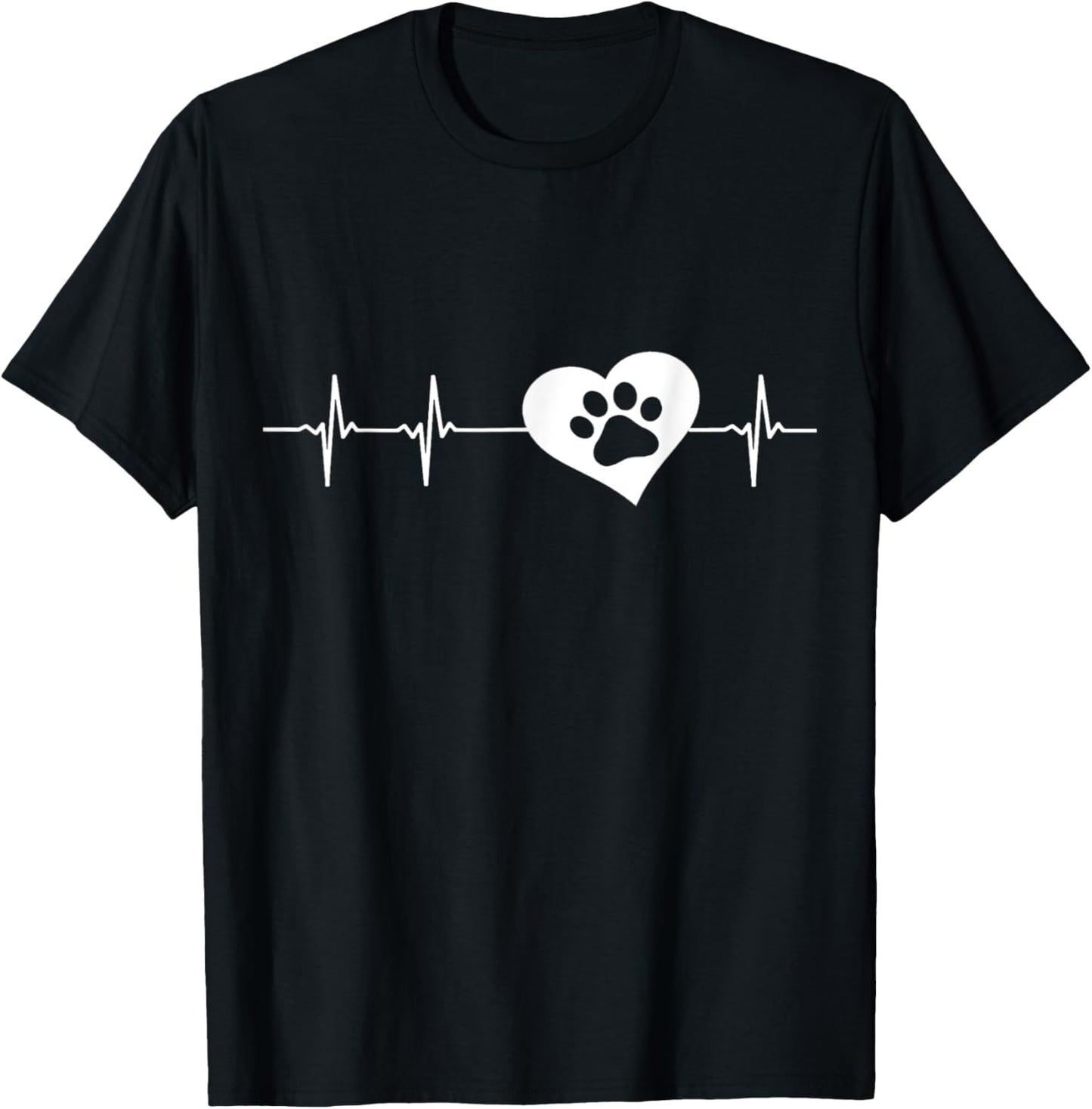 Dog Animal Pet Rescue Heart Beat Paw Print Shirt Men Women Girls Kids T-Shirt - T-Shirt | Black