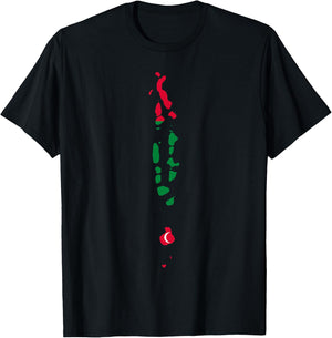 Malediven Flagge im Malediven Umriss - Malediven T-Shirt - T-Shirt | Black