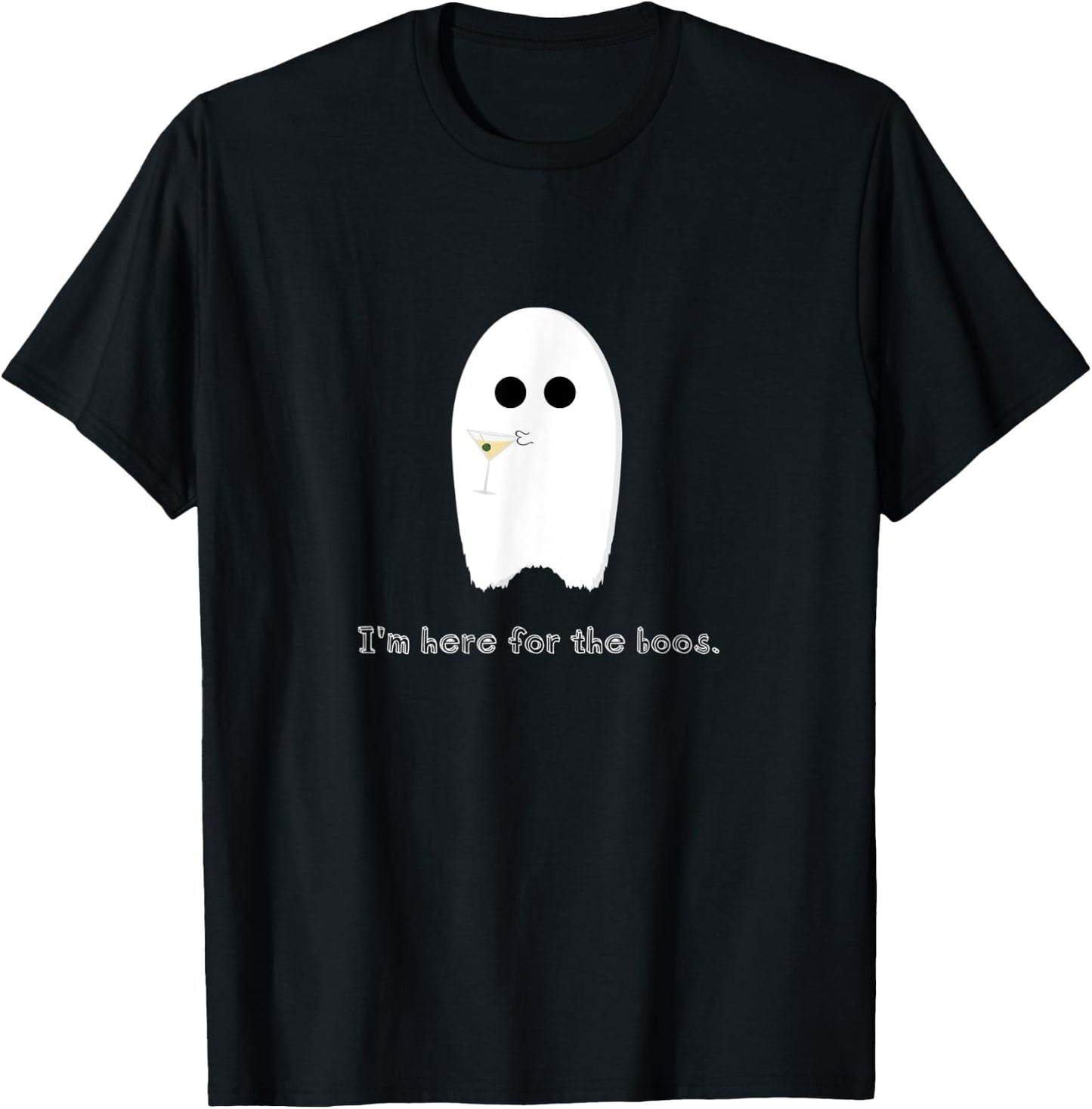 Hilarious Halloween Ghost with Martini I'm Here for the Boos T-Shirt - T-Shirt | Black